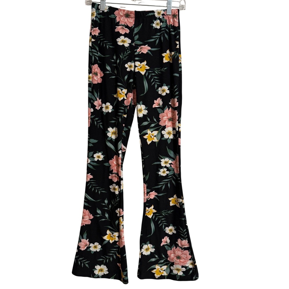 Full Circle Trends Womens Floral Flare Pants Black Pink Medium